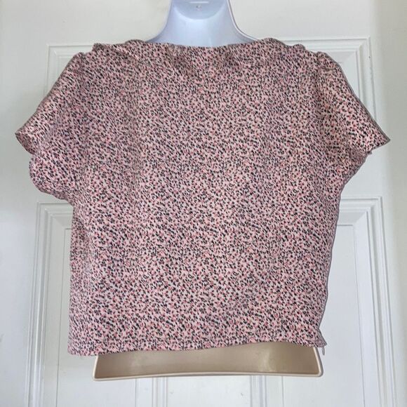 LEVIS San Francisco Pink Ditsy Floral Ruffle Crop Top Flutter Sleeve Large - Picture 2 of 11